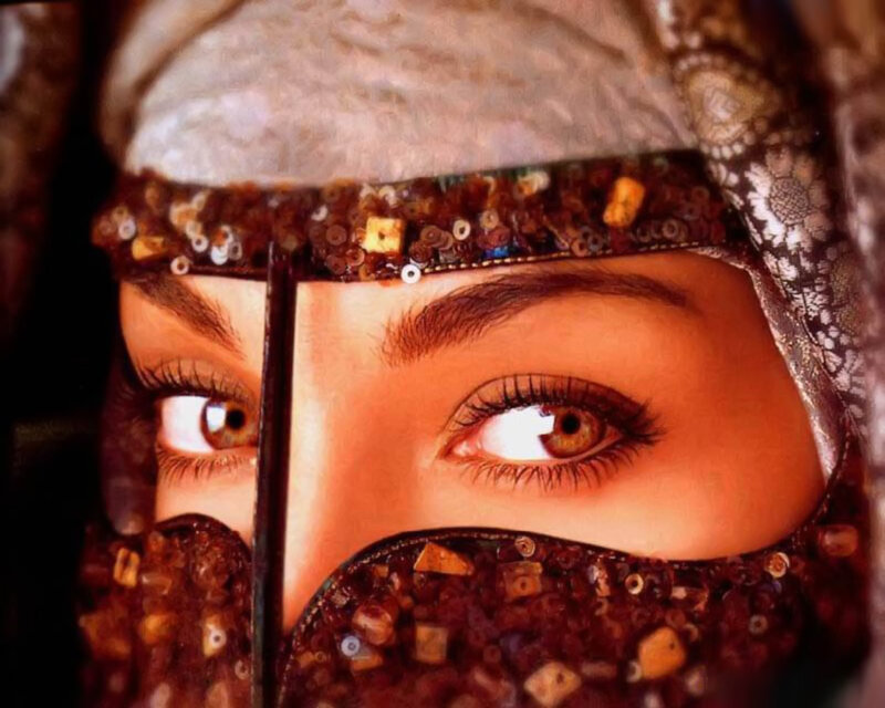 Woman in Decorative Mask — Brown