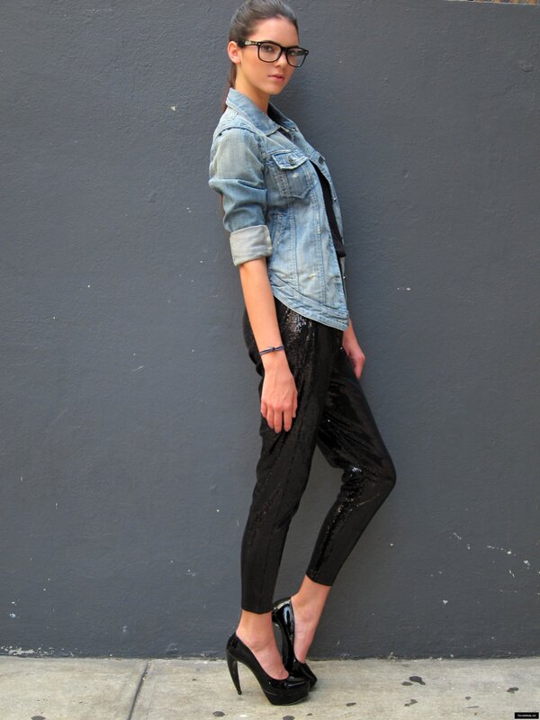 woman in denim and sequins