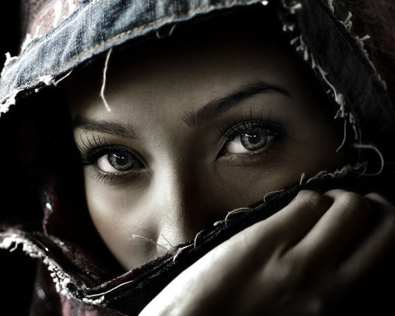 woman in denim hood
