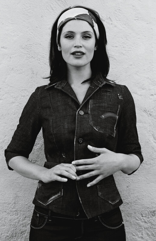 Woman in Denim Jacket — Black, Neutral, Photograph, Headband
