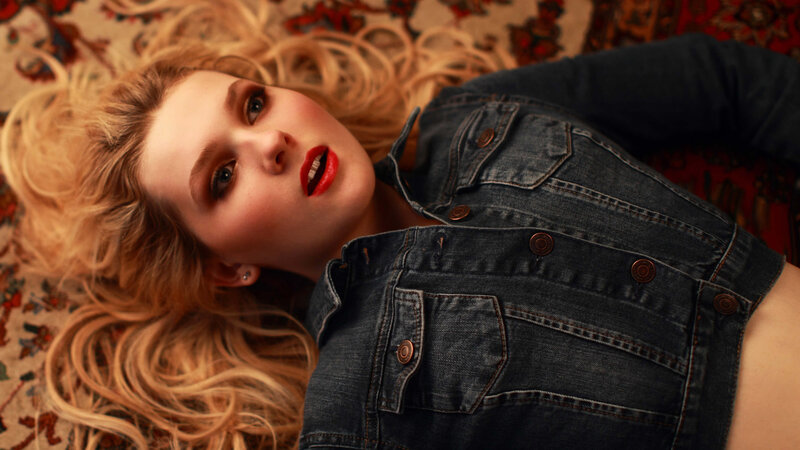 Woman in Denim Jacket — Blue, Dramatic, Photograph, Carpet