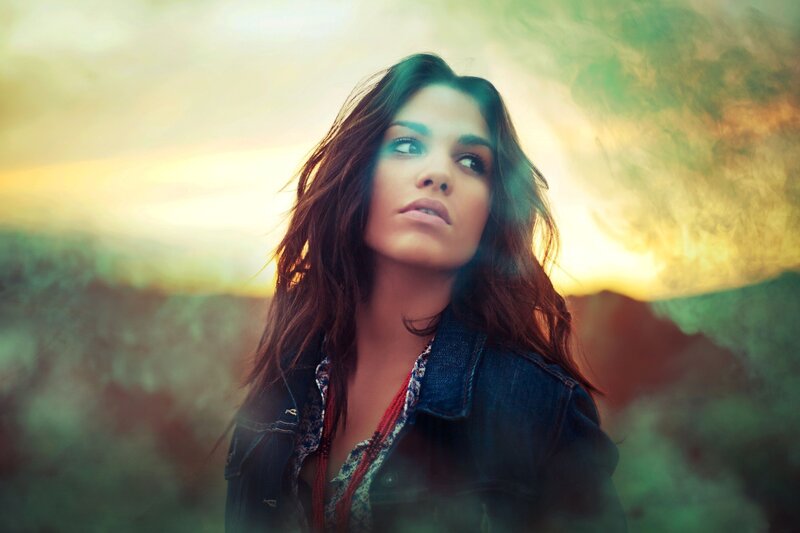 Woman in Denim Jacket — Green, Dramatic