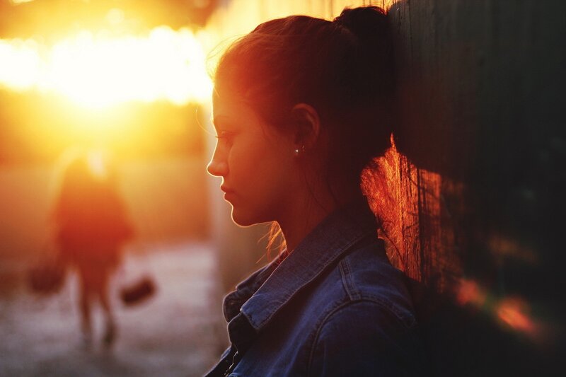 Woman in Denim Jacket — Orange, Dramatic