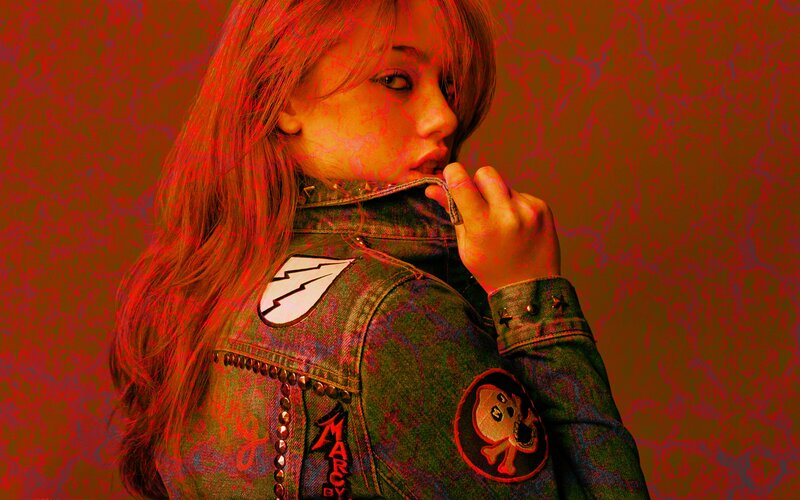 Woman in Denim Jacket — Red