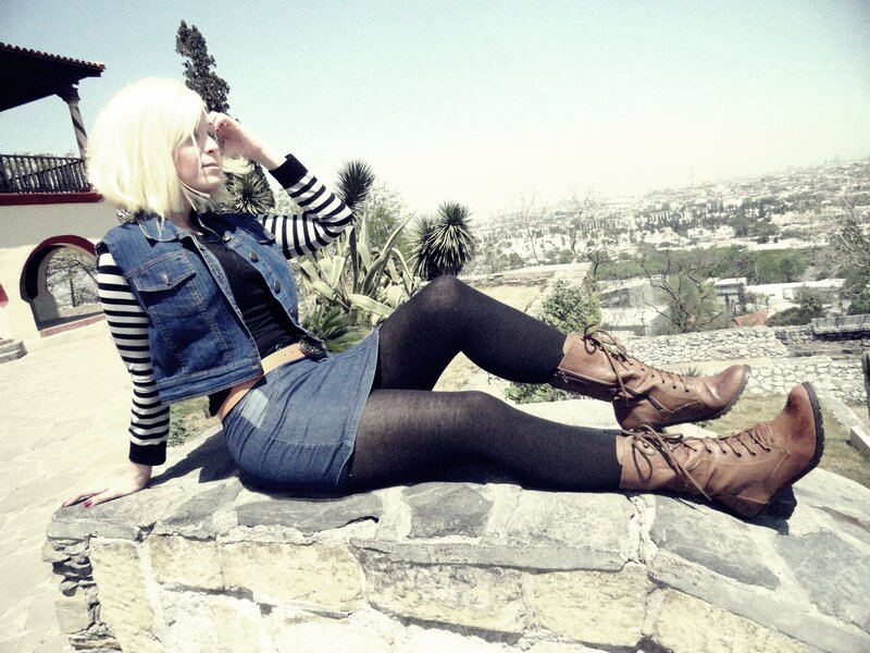 woman in denim outfit