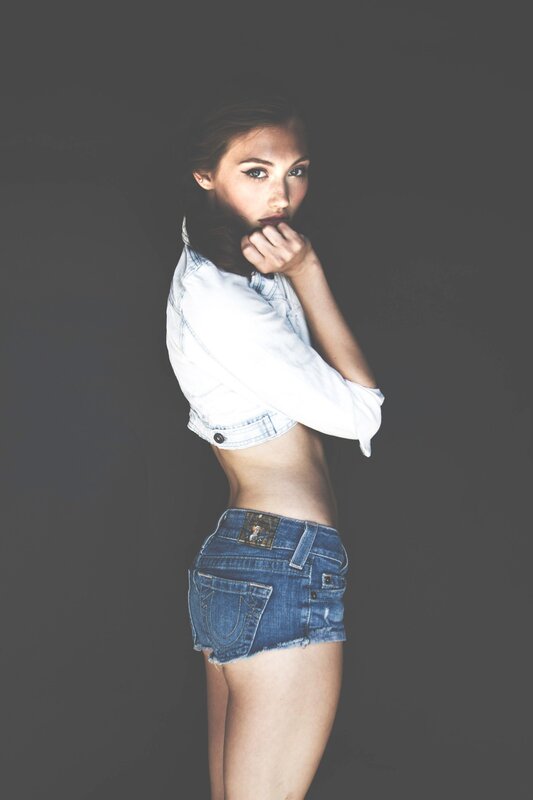 woman in denim outfit