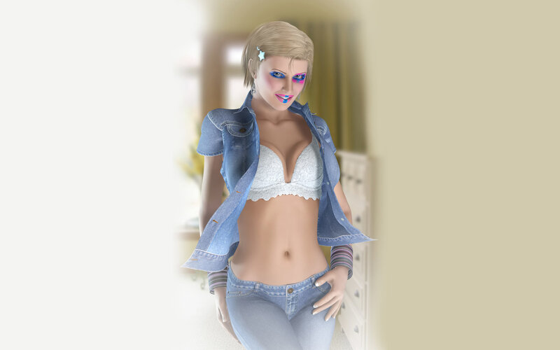 woman in denim outfit