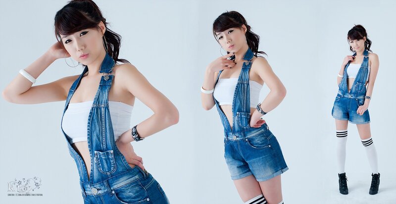 woman in denim overalls