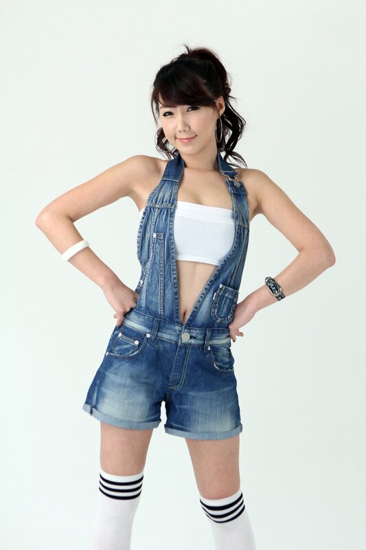 woman in denim overalls