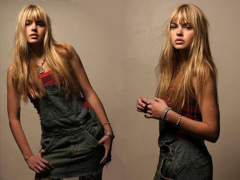 Woman in Denim Overalls — Brown
