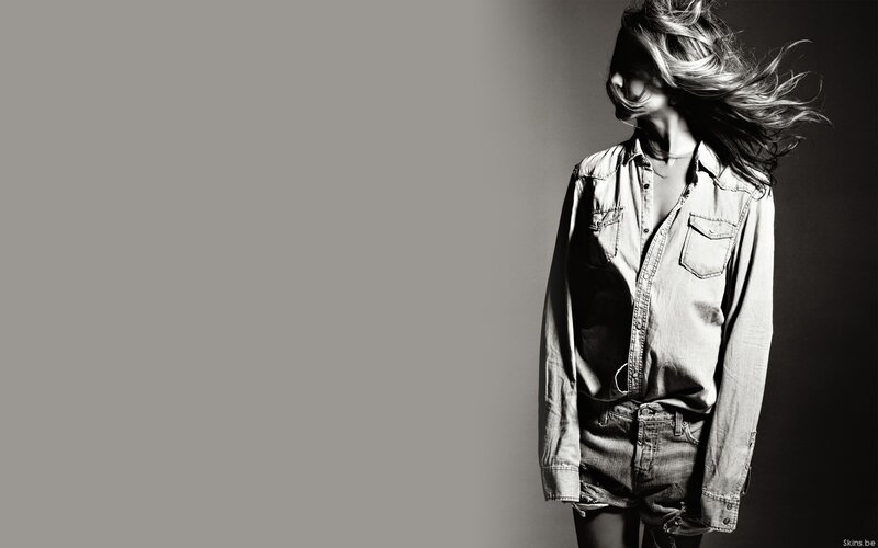 woman in denim shirt