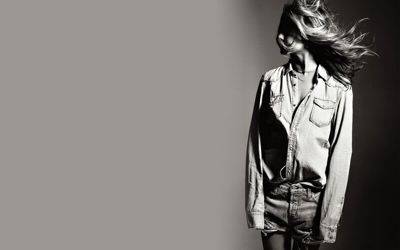 woman in denim shirt