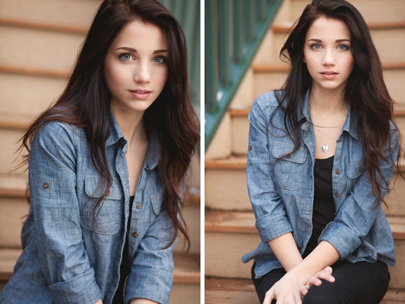 woman in denim shirt