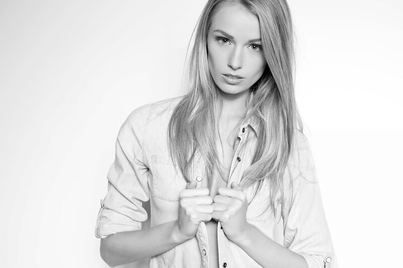 woman in denim shirt