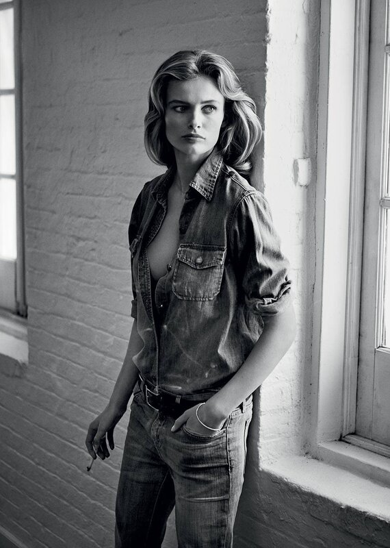 woman in denim shirt