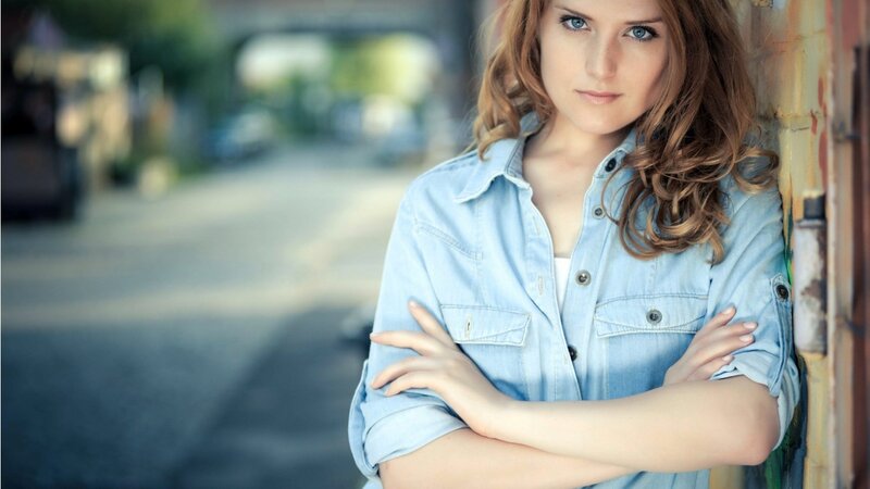 Woman in Denim Shirt — Blue, Neutral, Afternoon