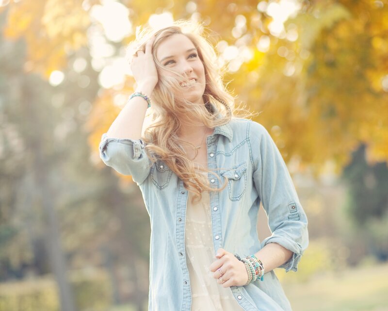 Woman in Denim Shirt — Blue, Serene, Autumn