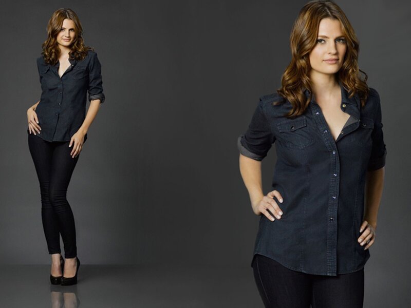 Woman in Denim Shirt — Gray
