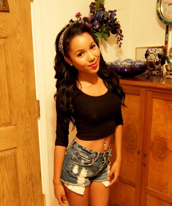 woman in denim shorts