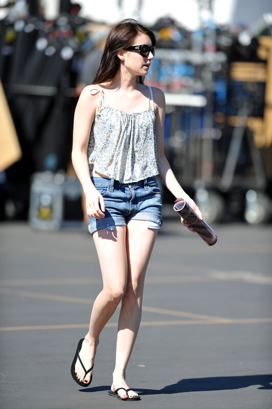 Woman in denim shorts walking