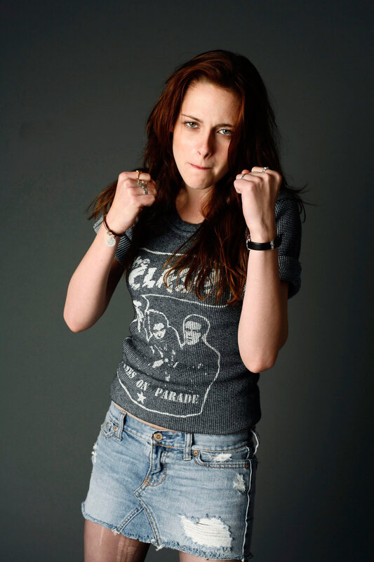 woman in denim skirt