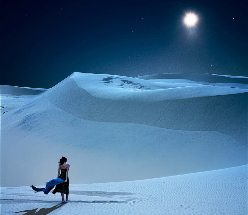 Woman in Desert at Night