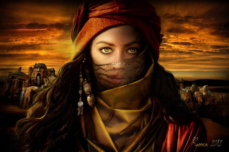 Woman in Desert Attire — Orange, Dramatic