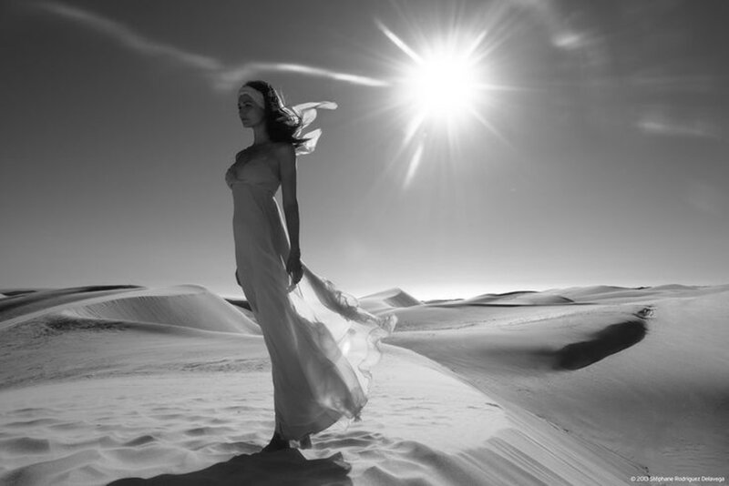 Woman in Desert — Black, Dramatic, Afternoon
