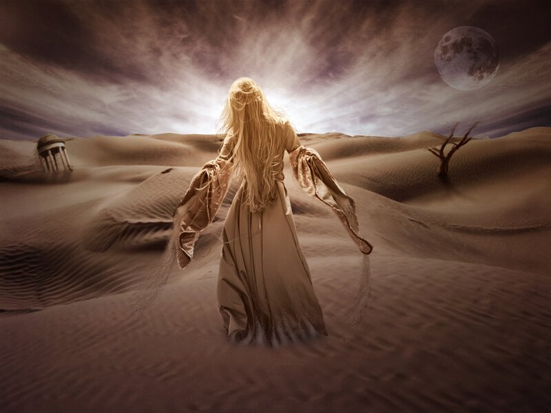 Woman in Desert — Brown, Dramatic, Night
