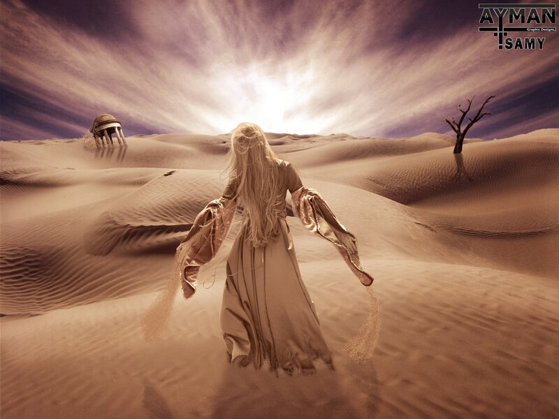 Woman in Desert — Brown, Dramatic, Sunset, Digital Art