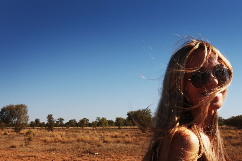 Woman in desert landscape