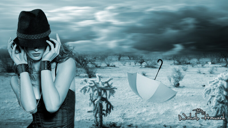 Woman in Desert Landscape — Blue