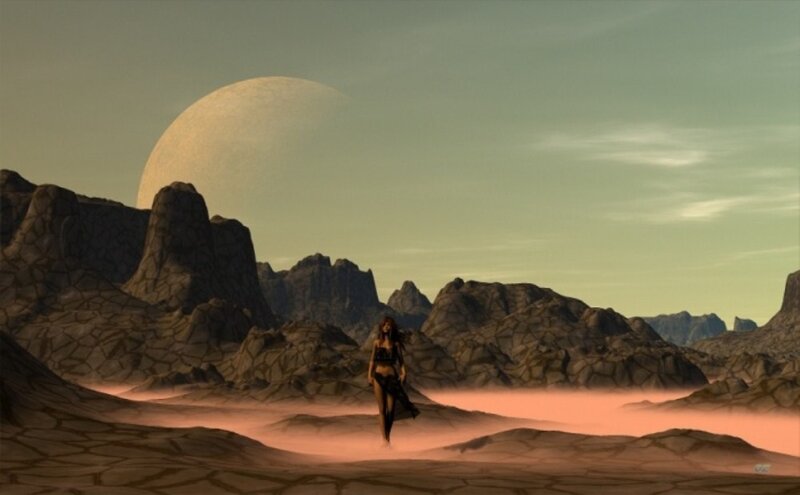 Woman in Desert Landscape — Brown, Dramatic, Sunset