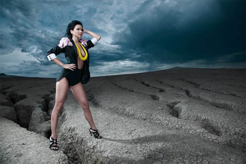 Woman in Desert Landscape — Gray
