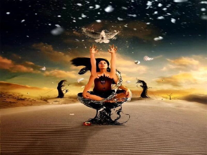 Woman in Desert Meditating