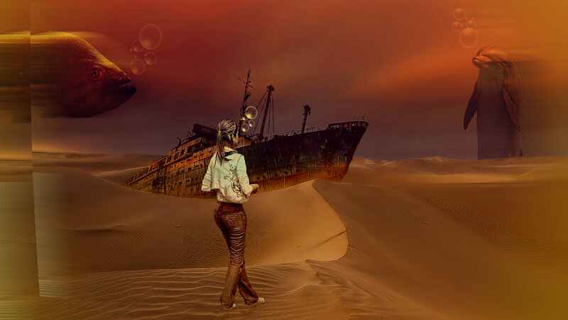 Woman in Desert — Orange, Dreamlike