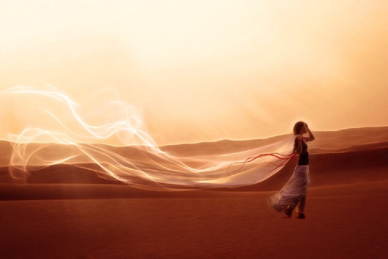 Woman in Desert — Orange, Serene