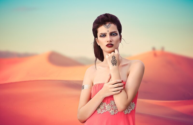 Woman in Desert — Pink