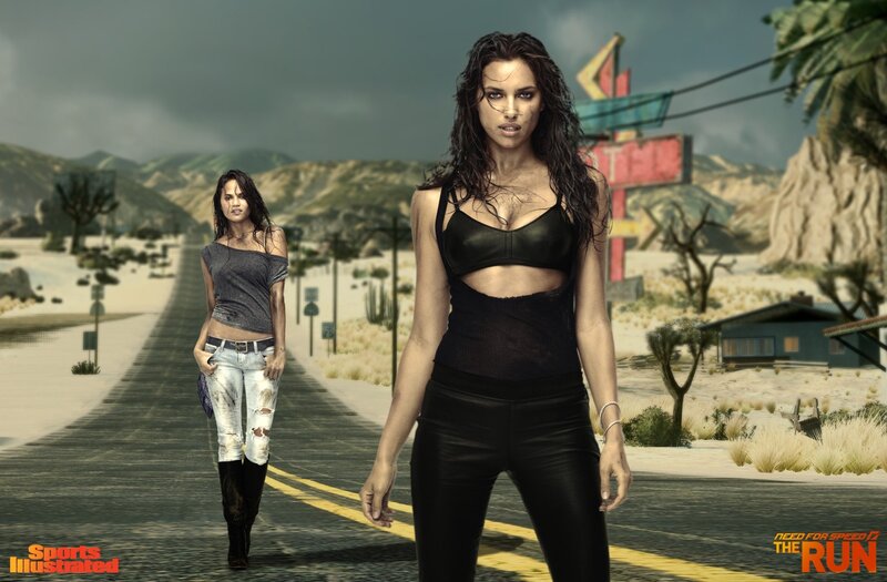 woman in desert road scene