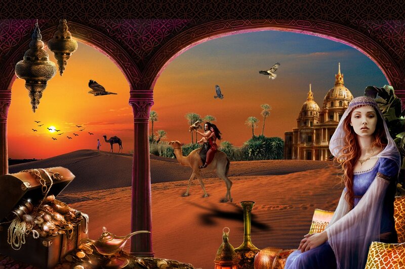 Woman in Desert Scene — Orange