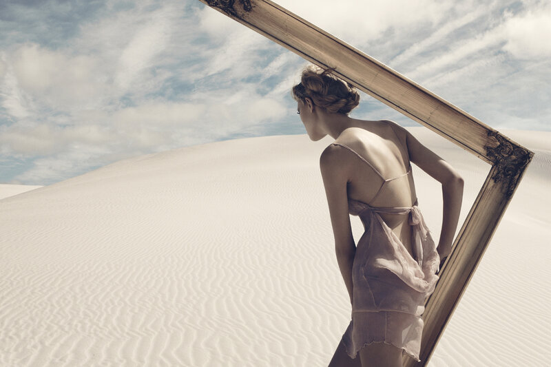 Woman in Desert — White, Serene, Afternoon, Photograph