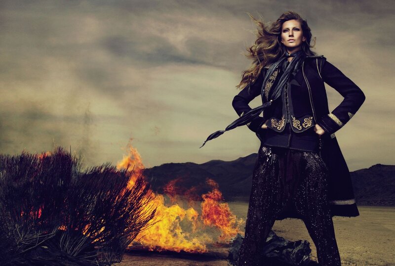 woman in desert with fire