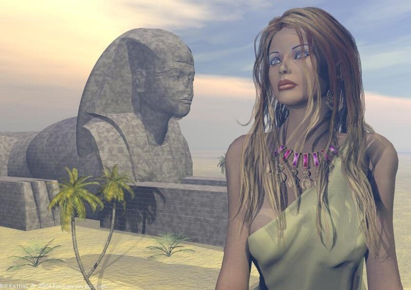 Woman in Desert with Sphinx