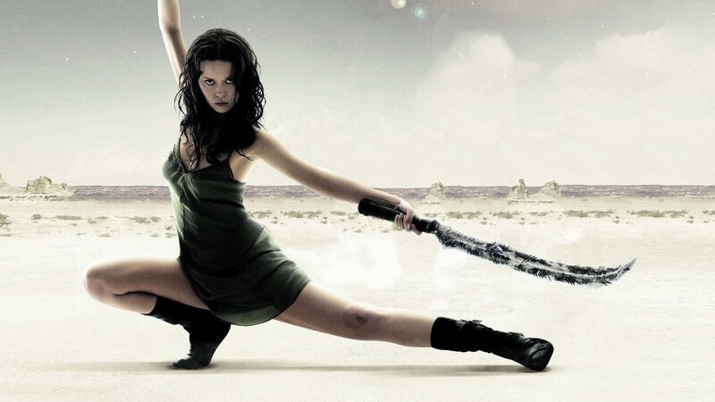 Woman in Desert with Sword — Gray