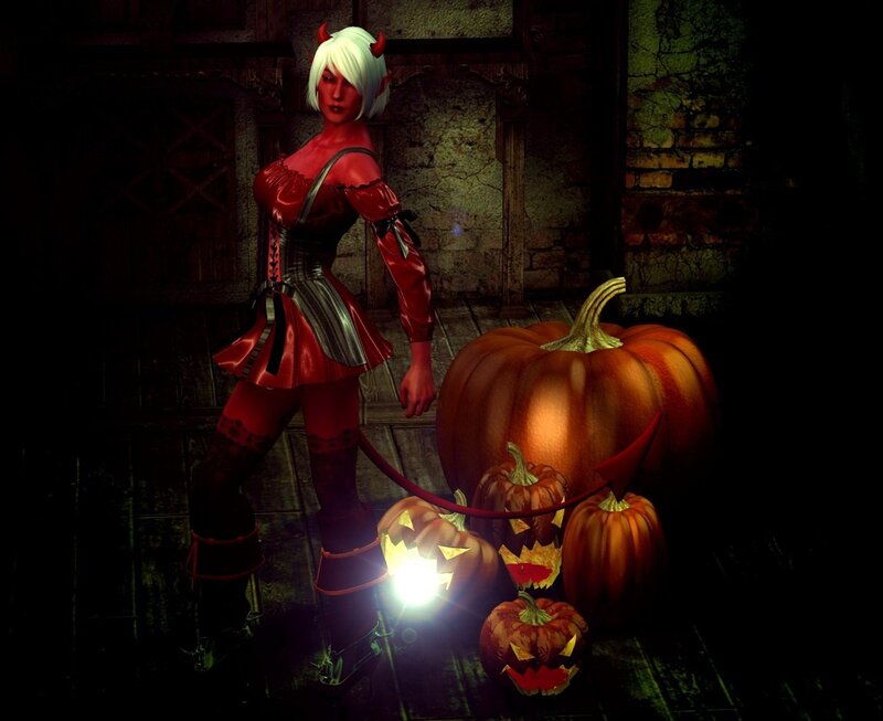 Woman in Devil Costume — Red, Dark