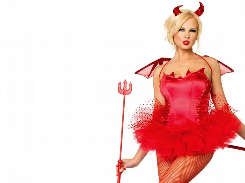 Woman in Devil Costume — Red, Playful, Photograph