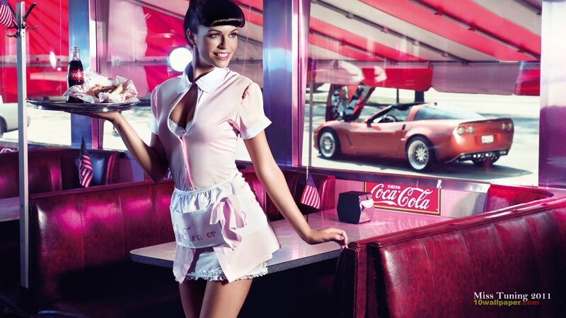 Woman in Diner Uniform — Red, Retro, Afternoon, Photograph
