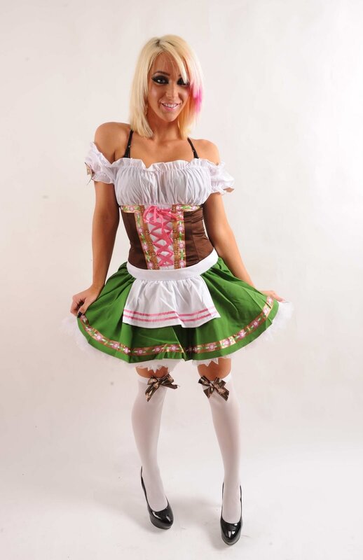 Woman in Dirndl Costume — White, Playful, Photograph