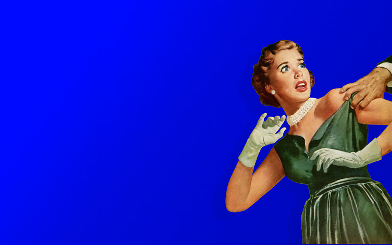 woman in distress on blue background