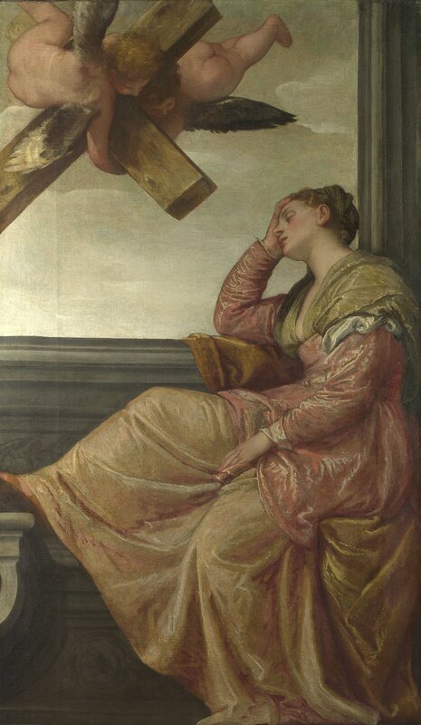 Woman in distress with angel